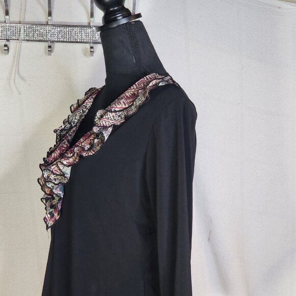 Jaipur Y2K Black Maroon Black Tan Animal Print Ruffle Neck Sequin LS Top Size XL - Picture 10 of 16